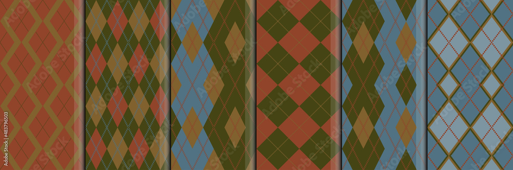 Check plaid seamless set argyle pattern.