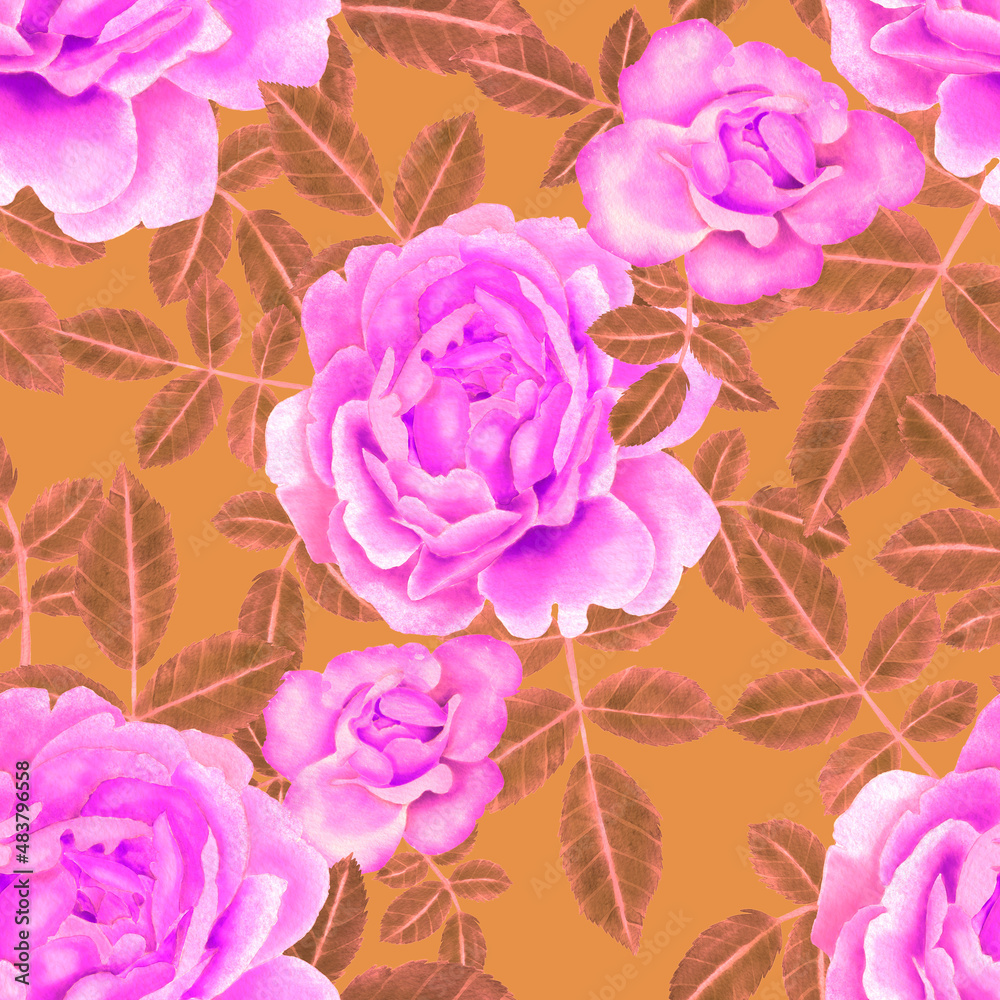 Watercolor seamless pattern with roses	