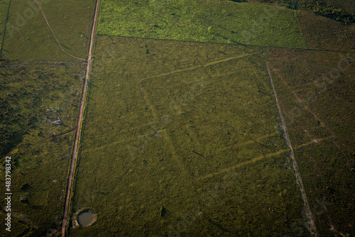 Geoglyphs from amazon in Acre region, north of Brasil. Archaeology discovered geometrical constructions at the field photo