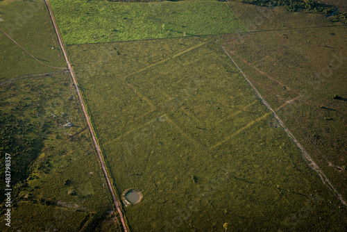 Geoglyphs from amazon in Acre region, north of Brasil. Archaeology discovered geometrical constructions at the field photo