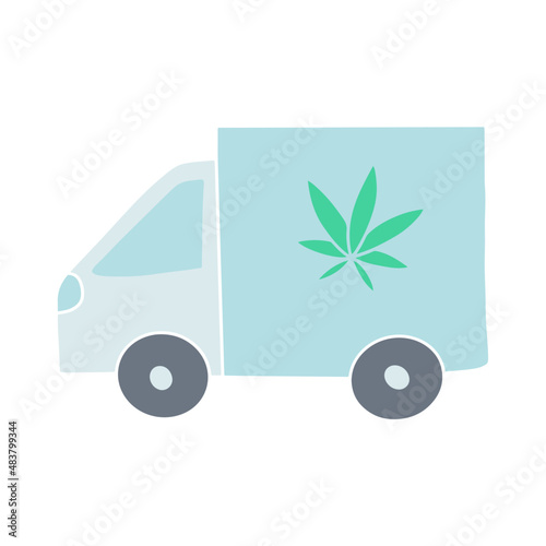 cannabis trauck flat doodle hand drawn
