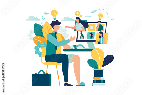 Hybrid work man work distant online video call. hybrid clothing for work home office employee's choice. remote work from home or office selection of employees. businessman working from home or office