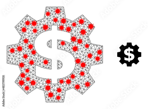 Mesh financial industry with lockdown style. Mesh wireframe financial industry image in low poly style with organized lines and red infectious elements.