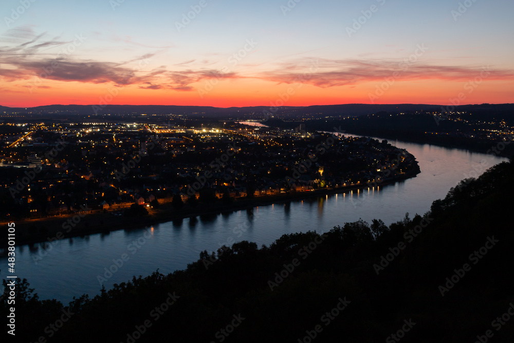 Koblenz am Rhein after sunset. The city lights are on. Koblenz am Rhein after sunset. The city lights are on.