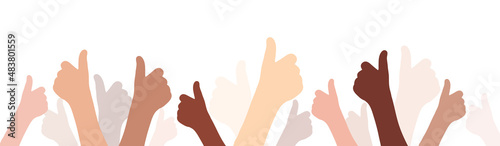 Like hands skin tone silhouette banner vector illustration. Thumb up sign flat design