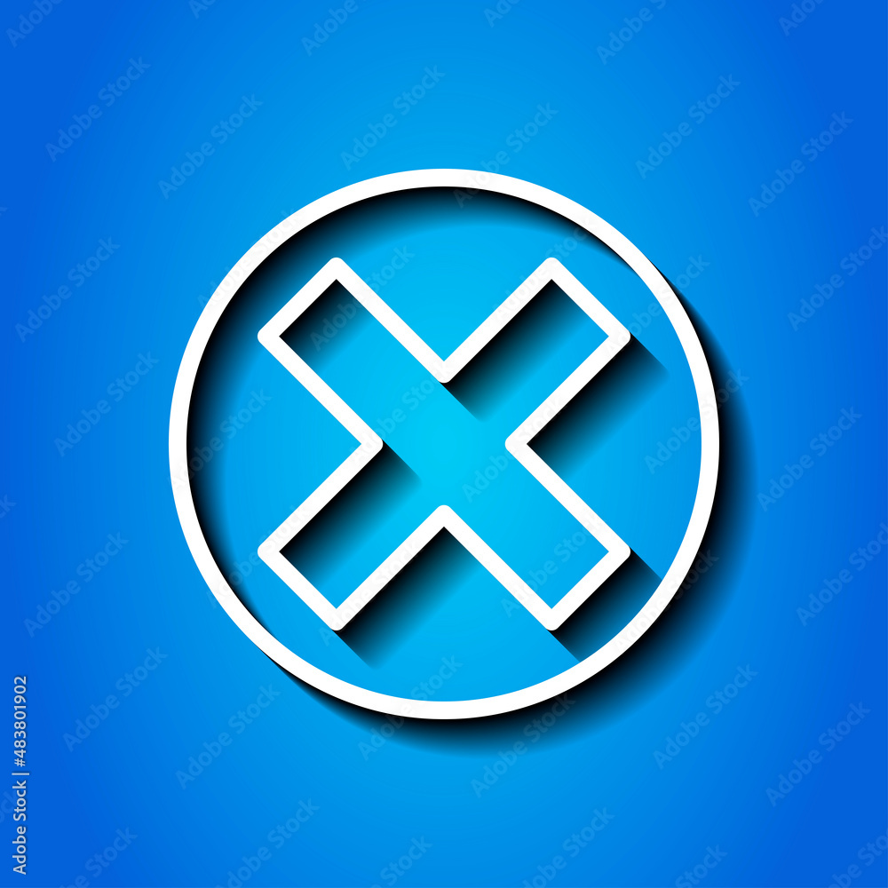 Delete, cross simple icon. Flat desing. White icon with shadow on blue background.ai Delete, cross simple icon. Flat desing. White icon with shadow on blue background.ai
