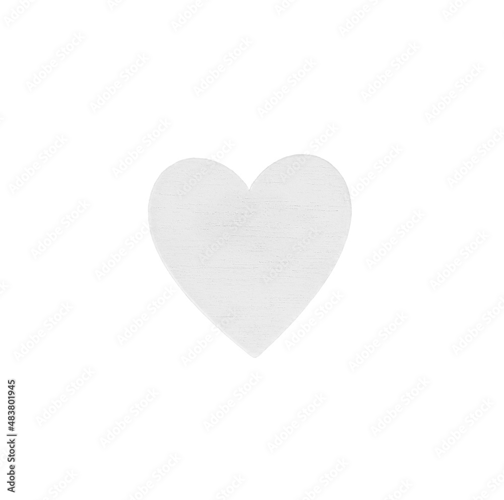 Isolated on pure white background wooden heart of white color 