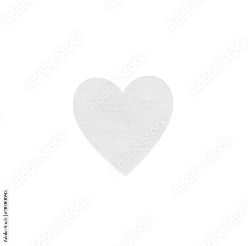 Isolated on pure white background wooden heart of white color 