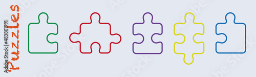 Puzzle Vector Icons with Color Stroke. Five puzzle options