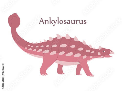 Ankylosaurus with a dangerous tail. Herbivorous dinosaur of the Jurassic period. Vector cartoon isolated illustration. White background