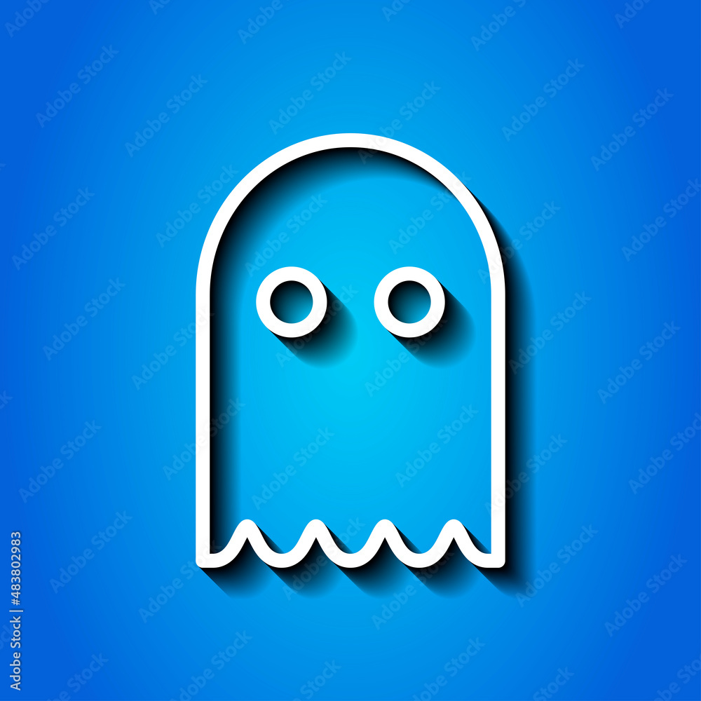 Ghost simple icon. Flat desing. White icon with shadow on blue background.ai Ghost simple icon. Flat desing. White icon with shadow on blue background.ai