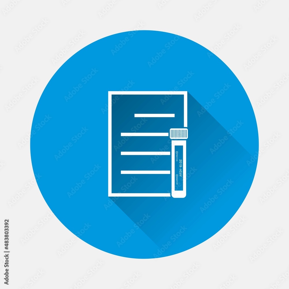 Vector document and laboratory test tube icon on blue background. Flat image with long shadow.Layers grouped for easy editing illustration. For your design. Vector document and laboratory test tube icon on blue background. Flat image with long shadow.Layers grouped for easy editing illustration. For your design.