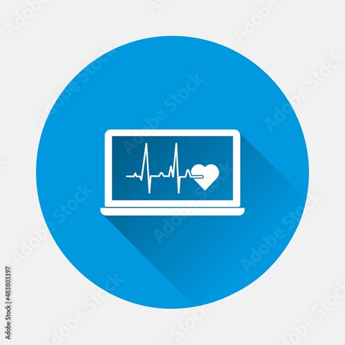 Heart rate and sick leave icon on blue background. Flat image with long shadow. Layers grouped for easy editing illustration. For your design.