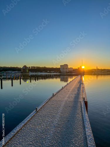 pier at sunrise in the port of Flensburg, Schleswig Holstein, Northern Germany © Hans Hansen