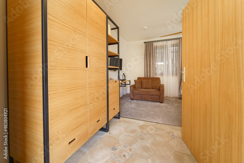 Interior of modern bedroom suite in luxury hotel