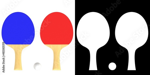 3D rendering illustration of a set of ping pong paddles