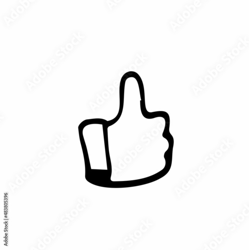 Thumb up hand icon in doodle sketch lines. Internet social media news status update like