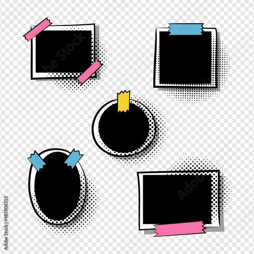 Collection of photo frames in comic style for a photo album. Color stickers on frames. Set in pop art style. Template for the design of frames for photographs, posters, cards, stickers. Vector