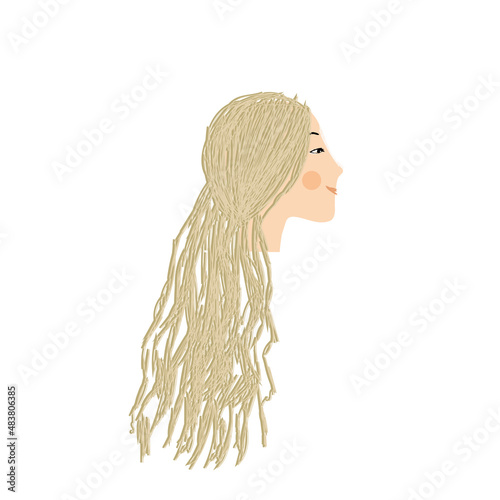 Girl in profile. Beautiful cute girl head with blond hair. Vector illustration for design.