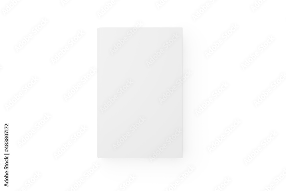 Single, white blank book template or mock up on white background with copy space top view flat lay from above Single, white blank book template or mock up on white background with copy space top view flat lay from above
