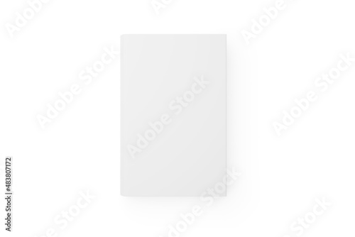 Single, white blank book template or mock up on white background with copy space top view flat lay from above © Shawn Hempel