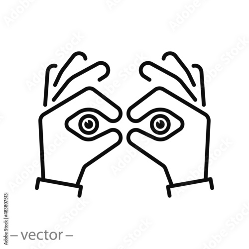 hand glasses icon, binoculars gesture, view vision, thin line symbol on white background - editable stroke vector illustration eps10