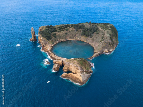 Aerial view of the Islet of Vila Franca do Campo on Azores, Portugal. photo