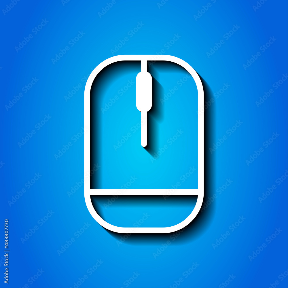 Computer mouse simple icon vector. Flat desing. White icon with shadow on blue background.ai Computer mouse simple icon vector. Flat desing. White icon with shadow on blue background.ai