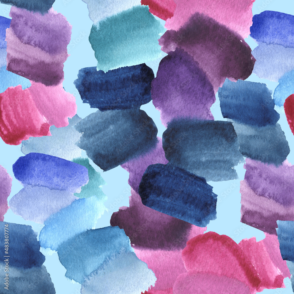Watercolor seamless pattern splash blue purple pink abstract background ...