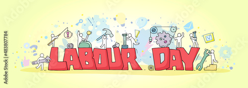 Sketch with words Labour Day and little people.