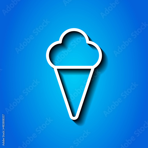 Ice cream simple icon vector. Flat desing. White icon with shadow on blue background.ai