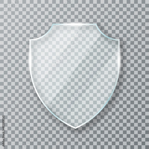 Glass shield. Transparent glass shield and acrylic panel. Conceptual symbol of protection, safety, security and guarding. Transparent glass shield on background. Vector