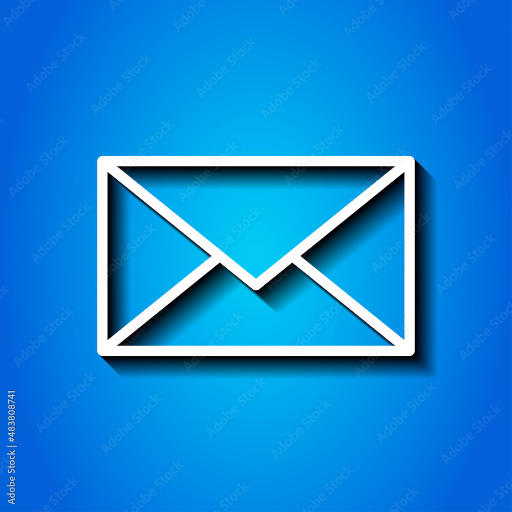 Message envelope simple icon vector. Flat desing. White icon with shadow on blue background.ai Message envelope simple icon vector. Flat desing. White icon with shadow on blue background.ai