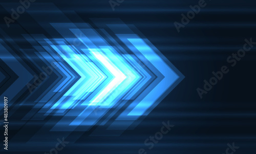 Blue arrows movement high-speed futuristic abstract technology concept background. Dynamic motion blue hi tech digital arrows and light stripes. Vector illustration