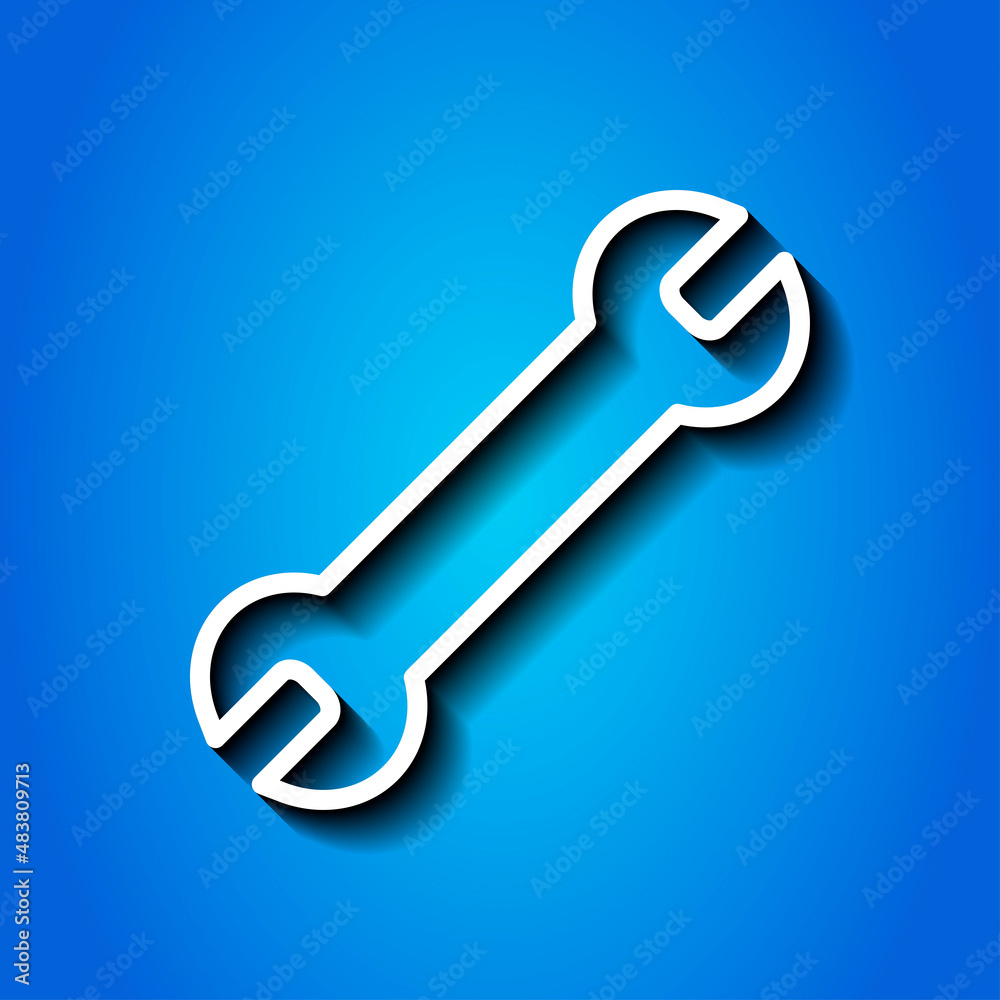 Wrench simple icon vector. Flat desing. White icon with shadow on blue background.ai Wrench simple icon vector. Flat desing. White icon with shadow on blue background.ai