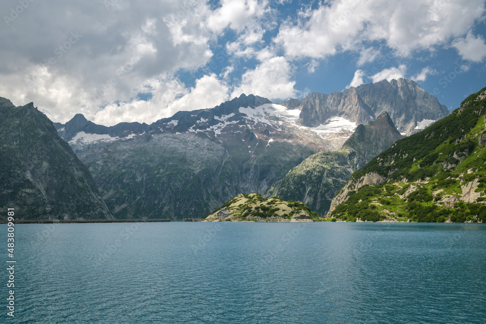 Majestic peaks above Gelmersee lake in Switzerland