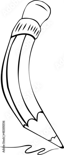 Pencil with eraser draws a line on the sheet
