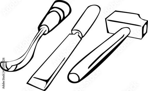 Sculptural tools in the sculptor's workshop
