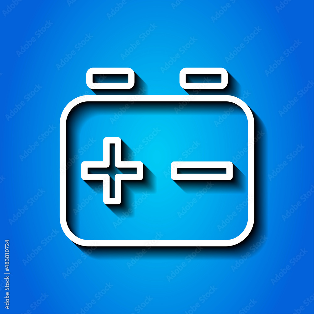 Fototapeta premium Battery accumulator simple icon. Flat desing. White icon with shadow on blue background.ai