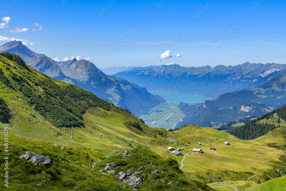 View on small houses close to cable car above Hasliberg in Switzerland