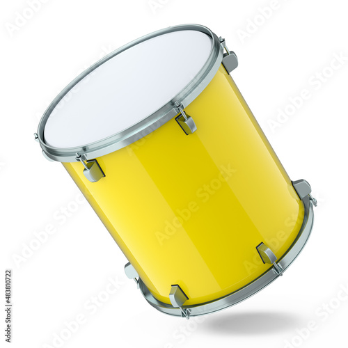 Realistic drum on white background. 3d render concept of musical instrument