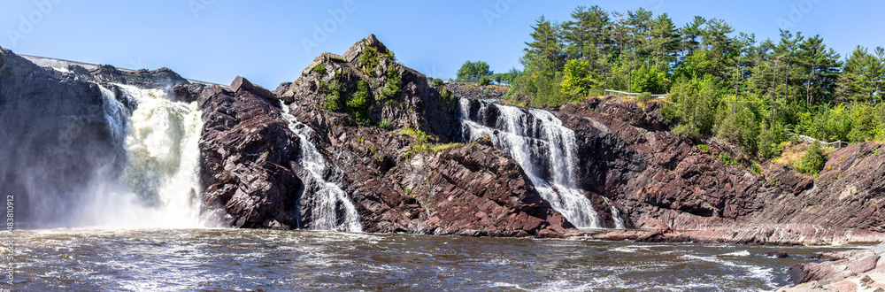 Fototapeta premium Panoramic view of Chutes de la Chaudiere, Levis, Quebec, Canada. Chaudiere river.