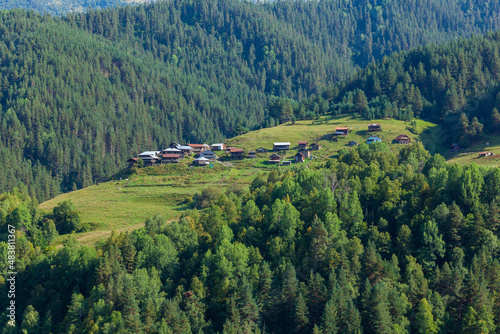 Beautiful view of the highland village in Tusheti, Georiga photo