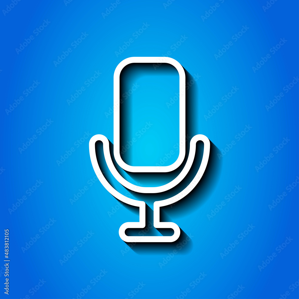 Microphone simple icon vector. Flat desing. White icon with shadow on blue background.ai Microphone simple icon vector. Flat desing. White icon with shadow on blue background.ai