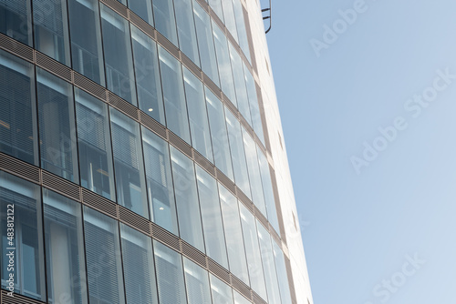 Glass windows of facade modern building in Lisbon city, Portugal