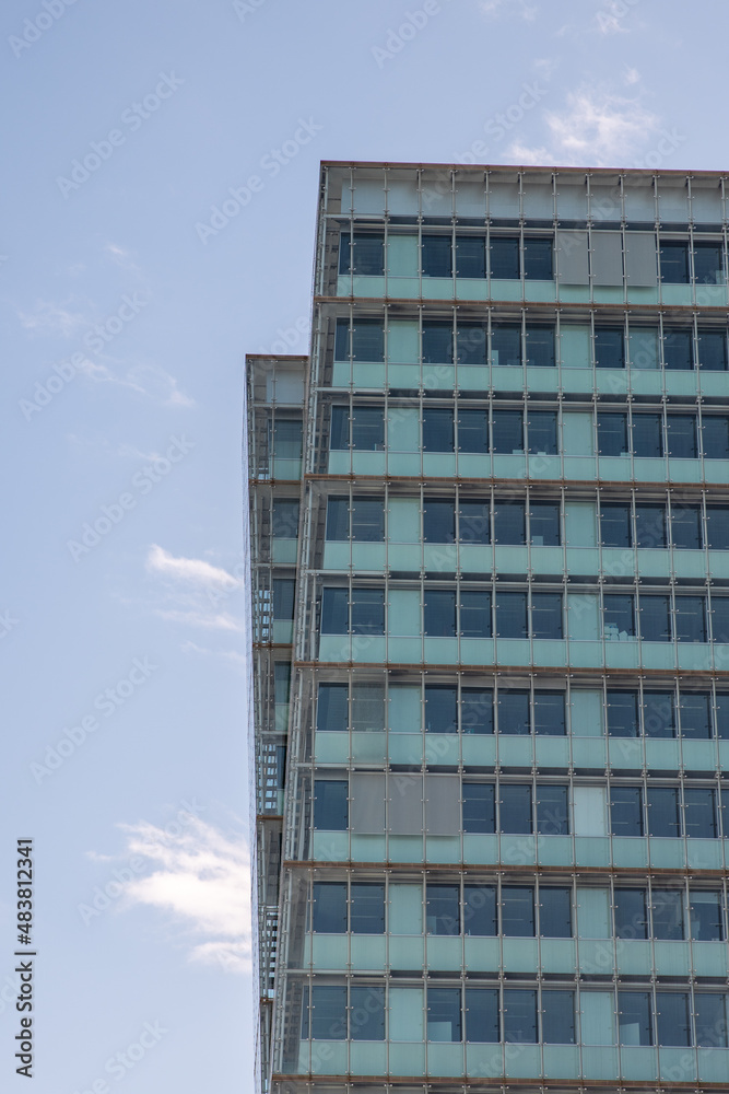 Glass windows of facade modern building in Lisbon city, Portugal Glass windows of facade modern building in Lisbon city, Portugal