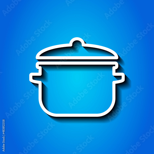 Pot simple icon vector. Flat desing. White icon with shadow on blue background.ai