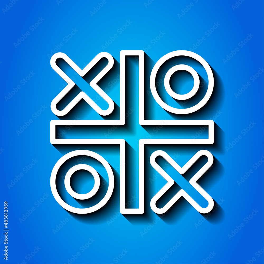 Obraz premium Tic tac toe simple icon vector. Flat desing. White icon with shadow on blue background.ai