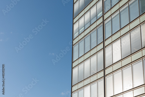 Glass windows of facade modern building in Lisbon city, Portugal