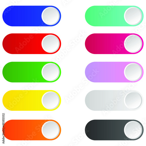 Empty colorful button set with shadow for web in white background.Colored buttons set. Shiny 3d glass square icons. Vector illustration isolated on white background